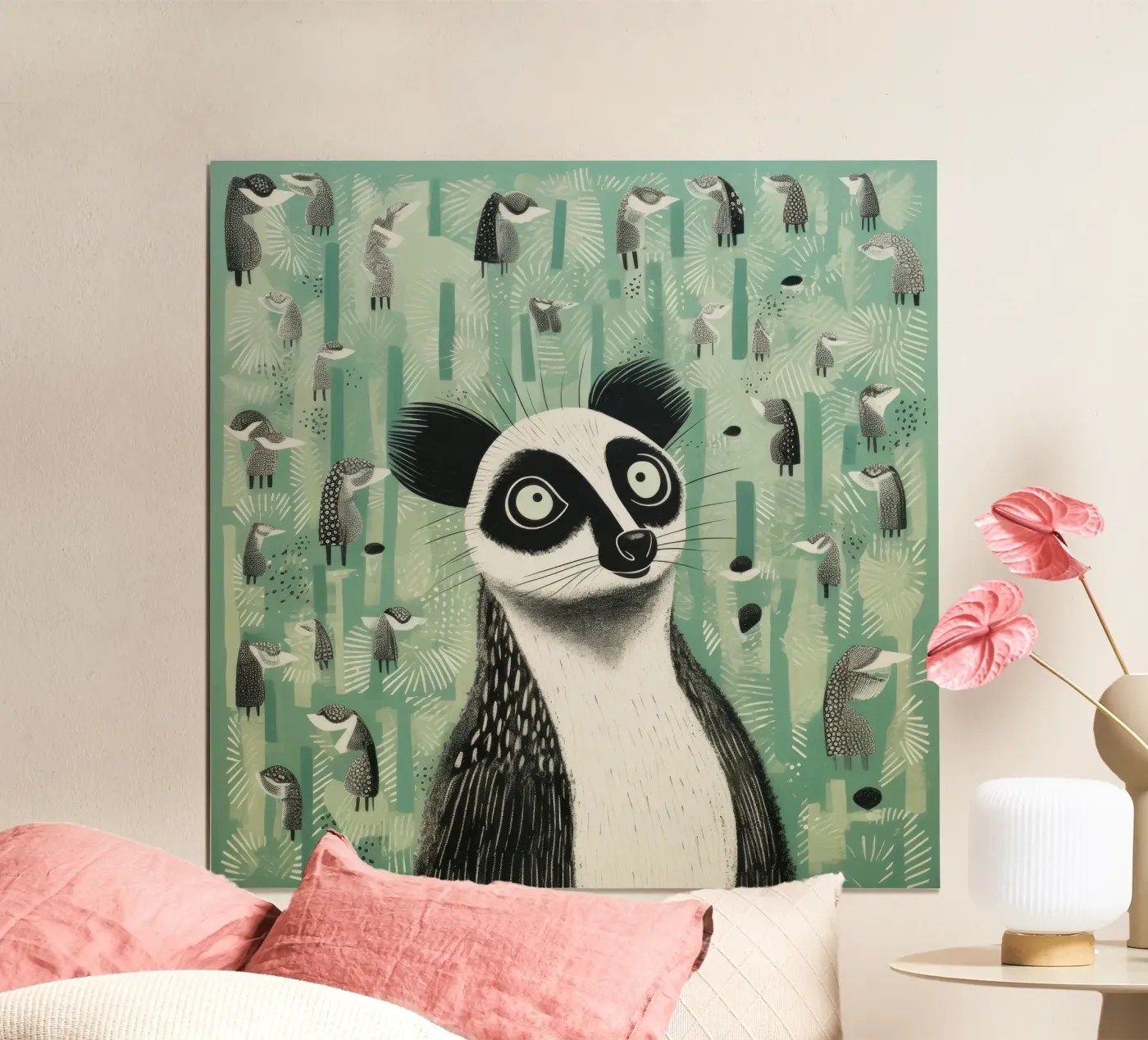 Groene Maki poster van Minimal Animal Art