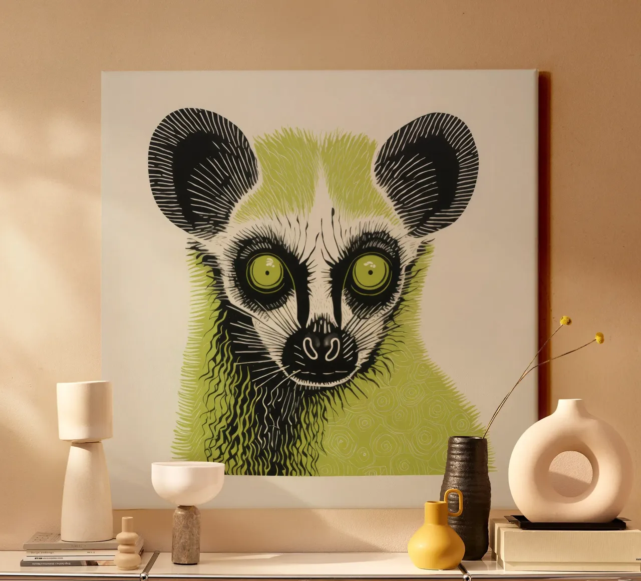 Lemure verde tela da Minimal Animal Art