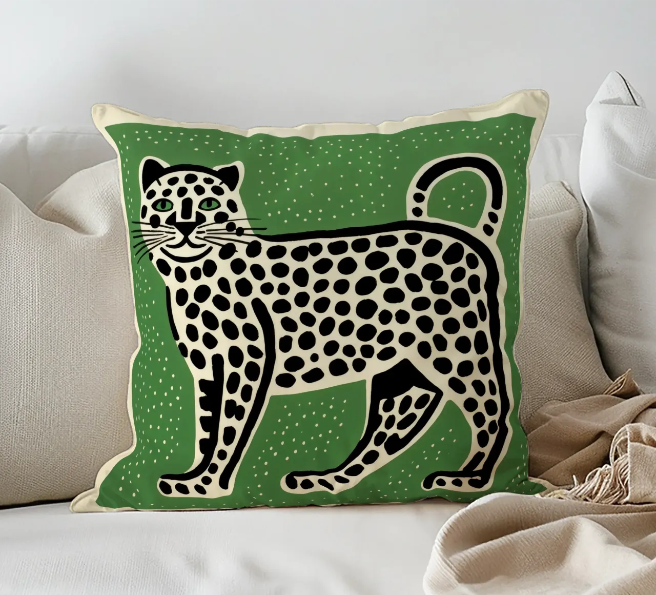 Leopardo Verde 1 cuscino da Minimal Animal Art