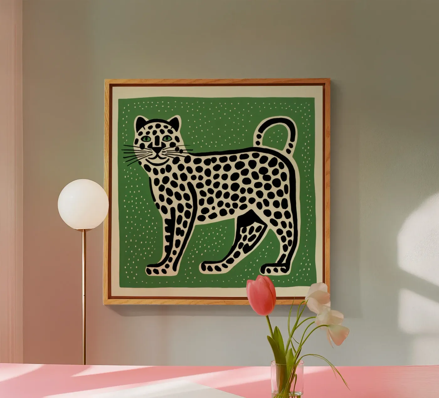 Green Leopard Acryl-Glas von Minimal Animal Art