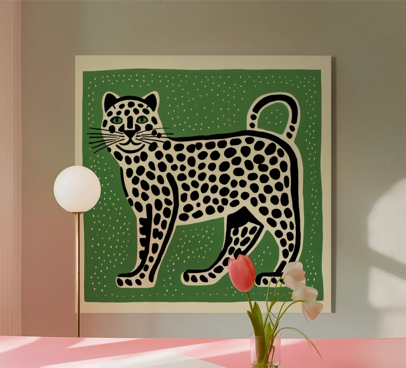 Green Leopard Acryl-Glas von Minimal Animal Art