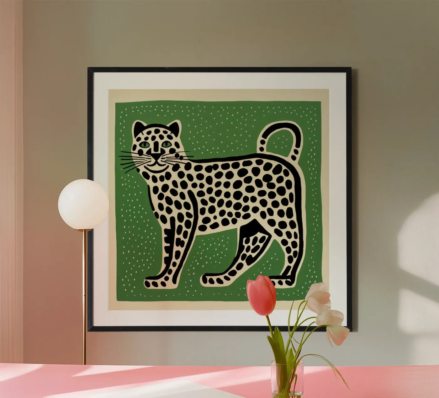 Green Leopard poster van Minimal Animal Art