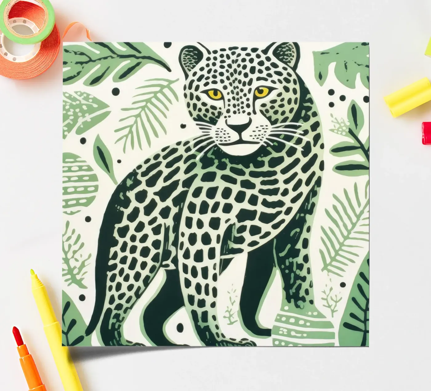 Green Leopard sticker sheet by Minimal Animal Art