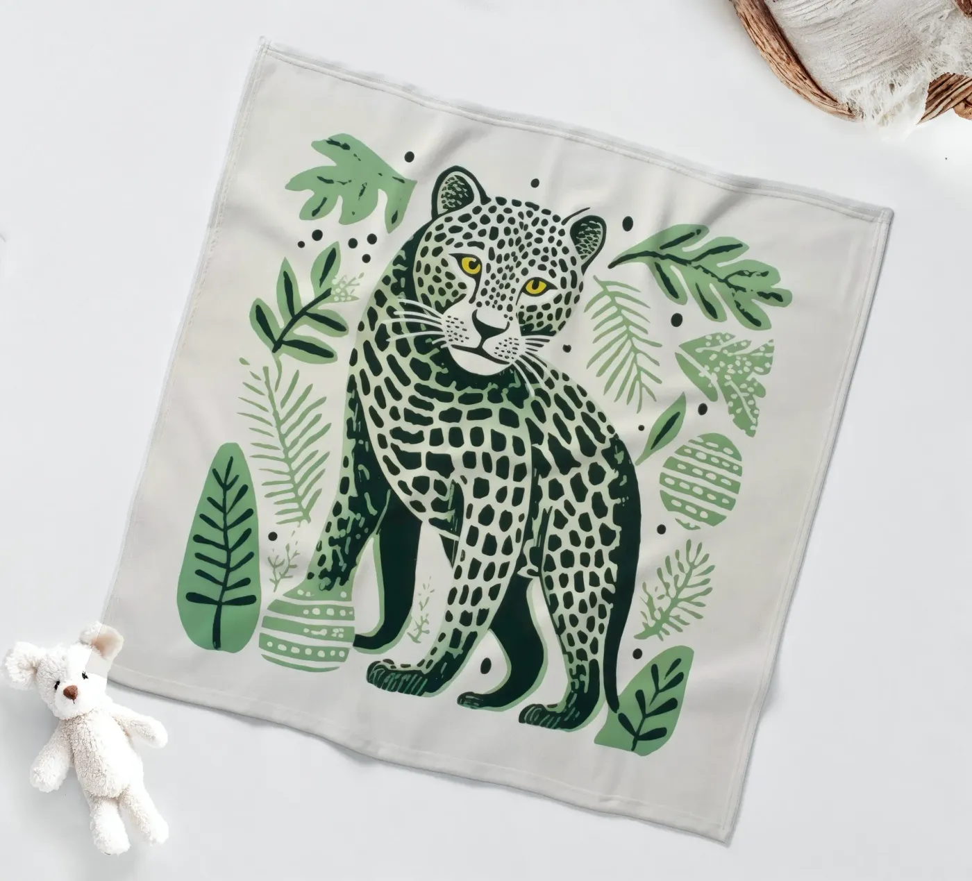Green Leopard fleecedeken van Minimal Animal Art