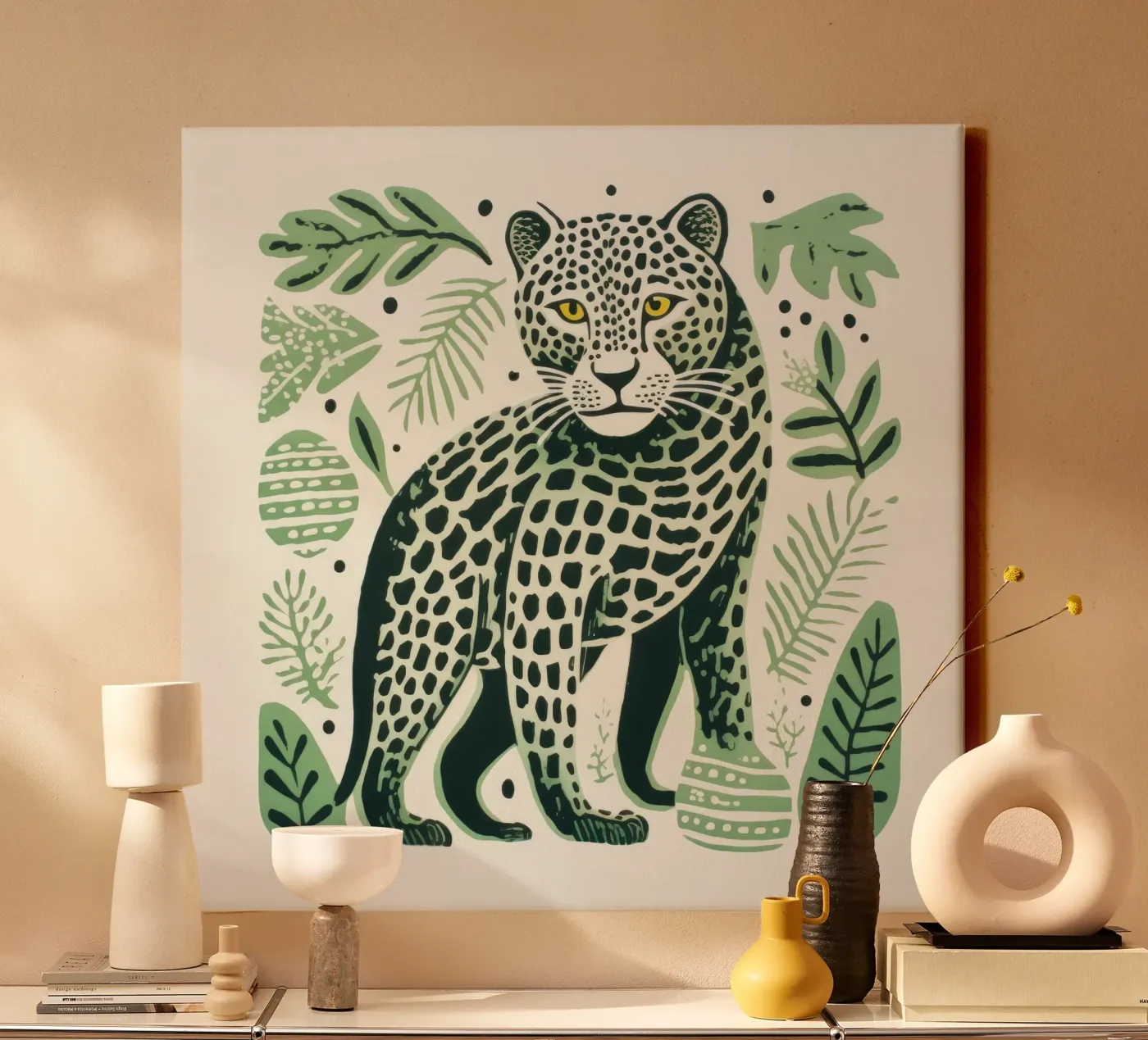 Léopard vert toile de Minimal Animal Art