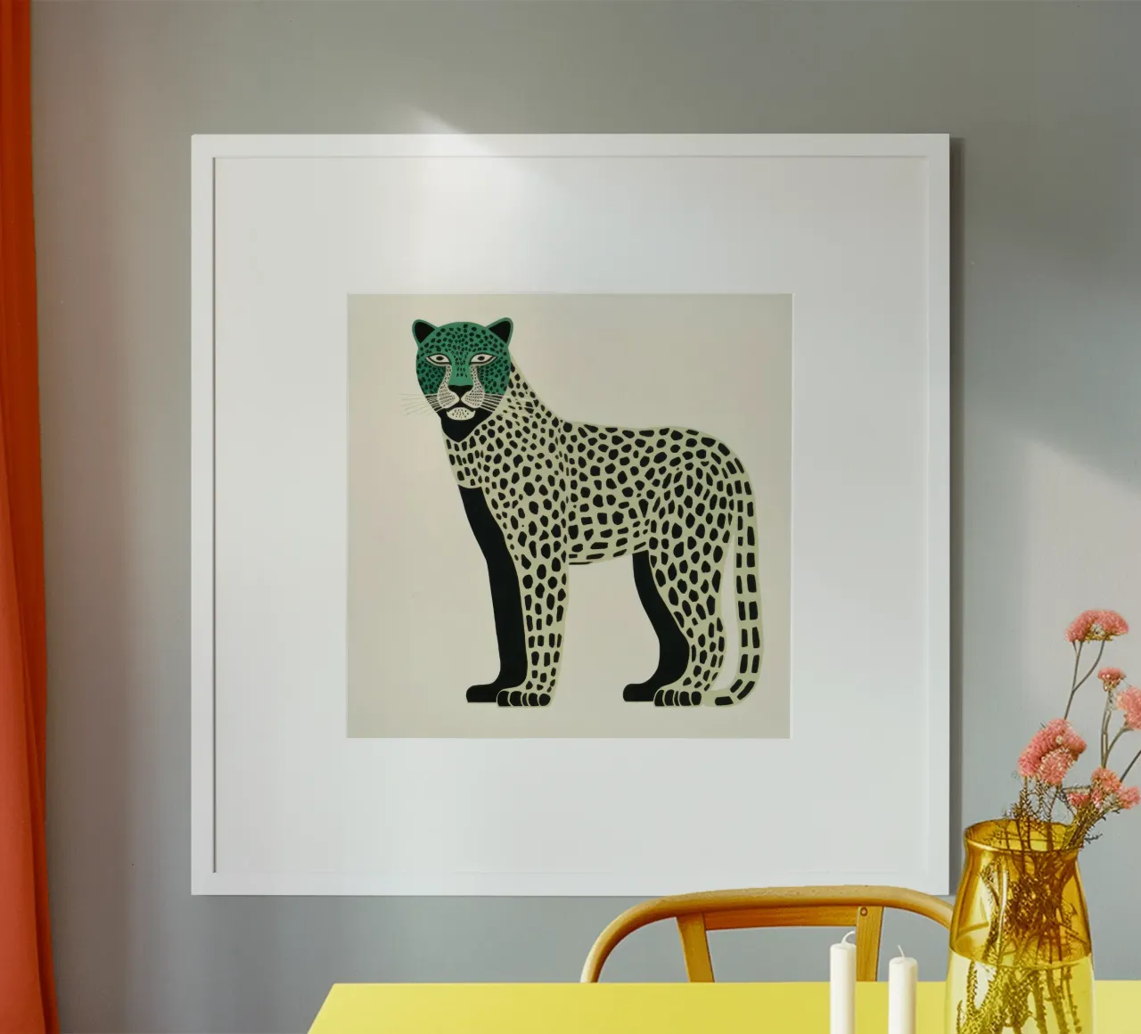 Green Leopard poster van Minimal Animal Art