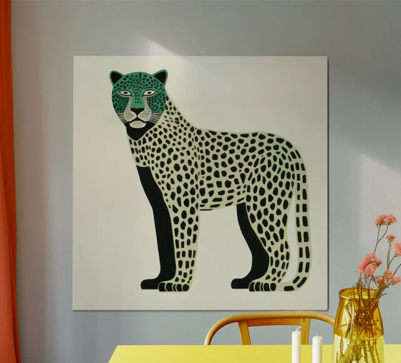 Green Leopard poster van Minimal Animal Art