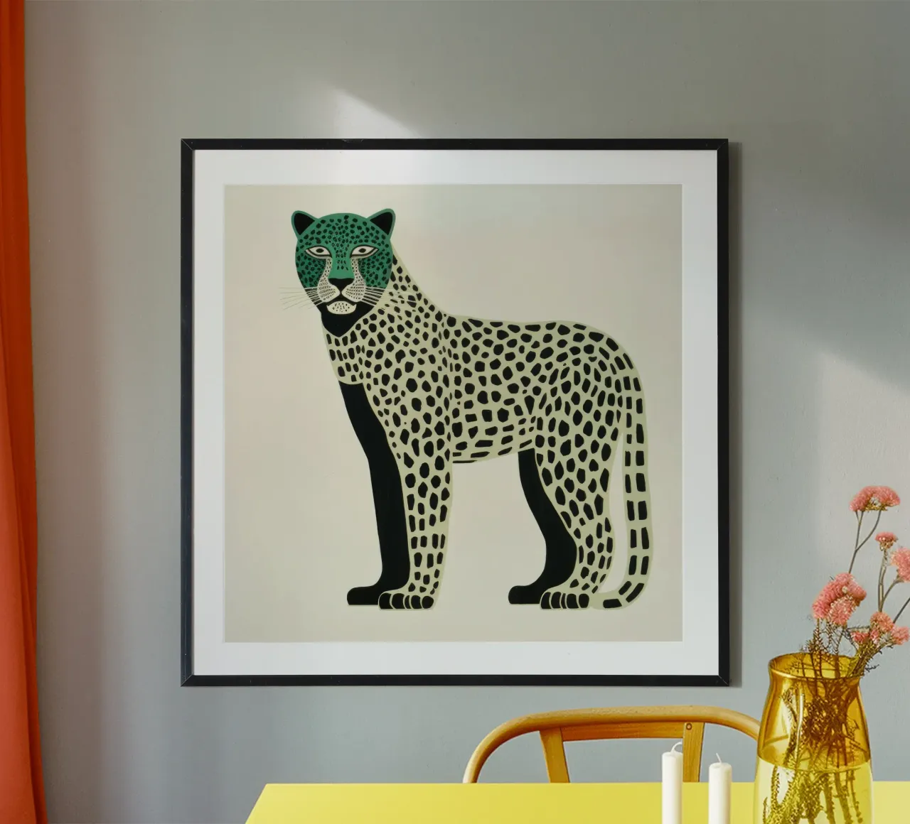 Green Leopard poster van Minimal Animal Art