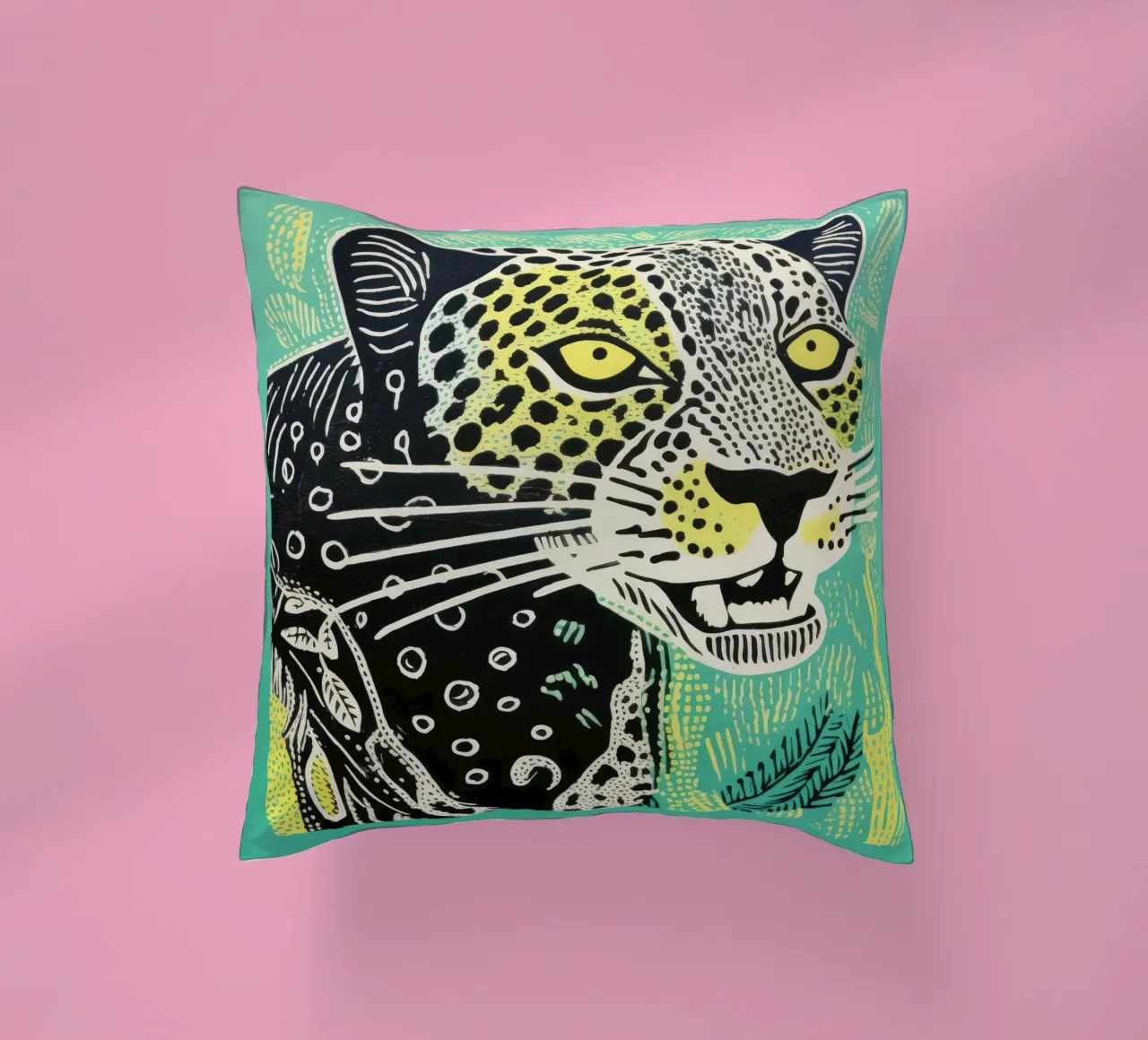 Green Leopard 4 decorative cushion by Minimal Animal Art