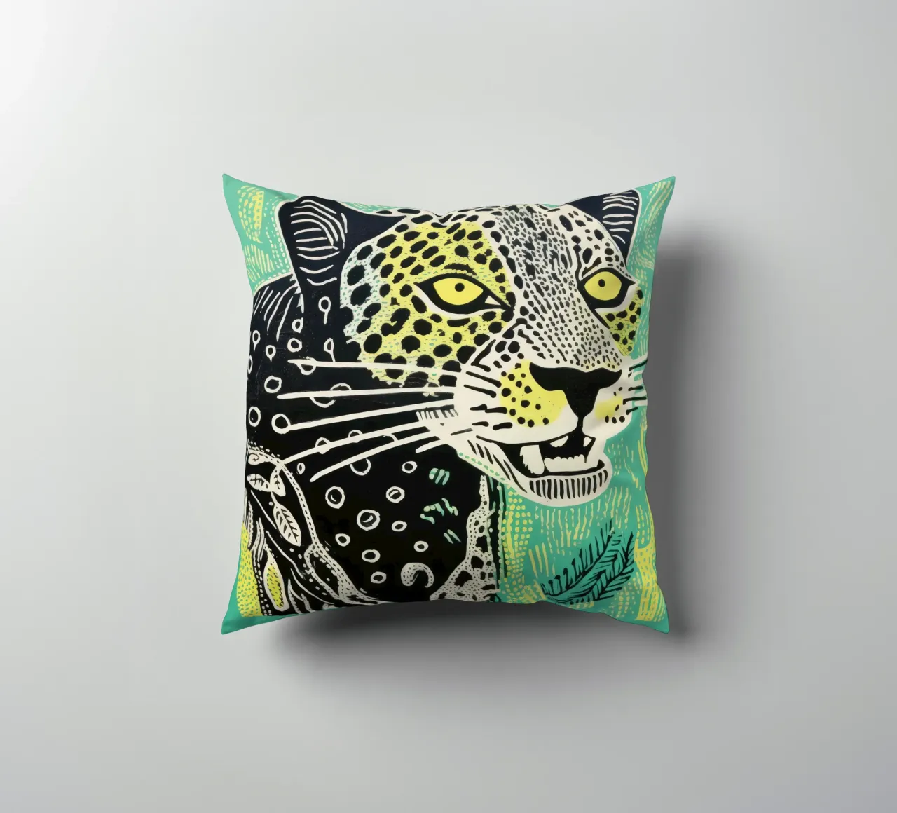 Green Leopard 4 decorative cushion by Minimal Animal Art