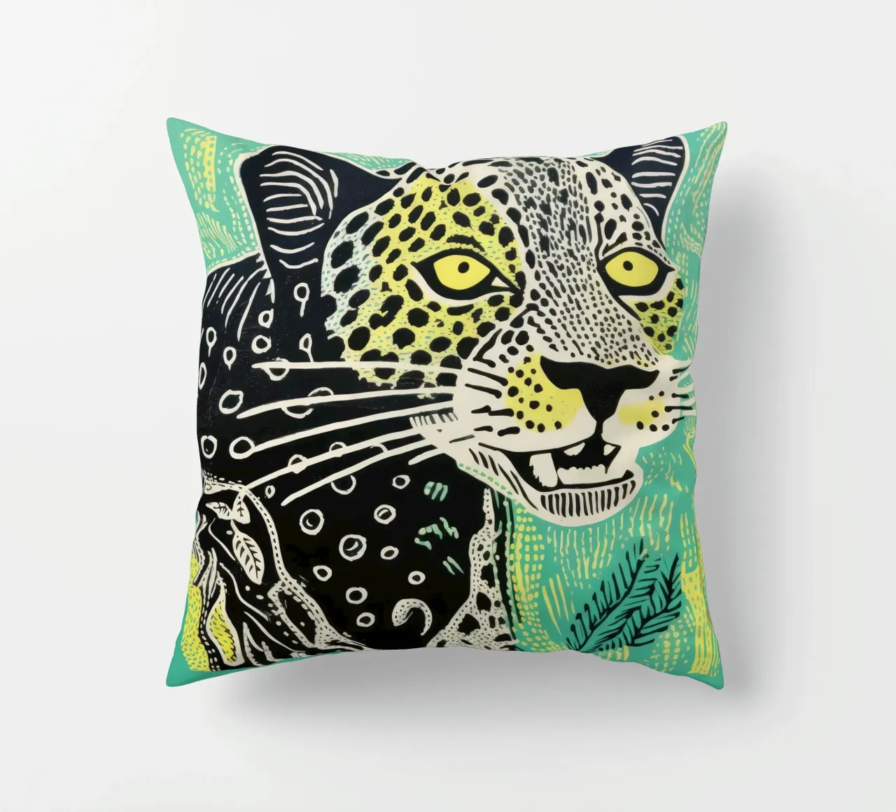 Green Leopard 4 decorative cushion by Minimal Animal Art