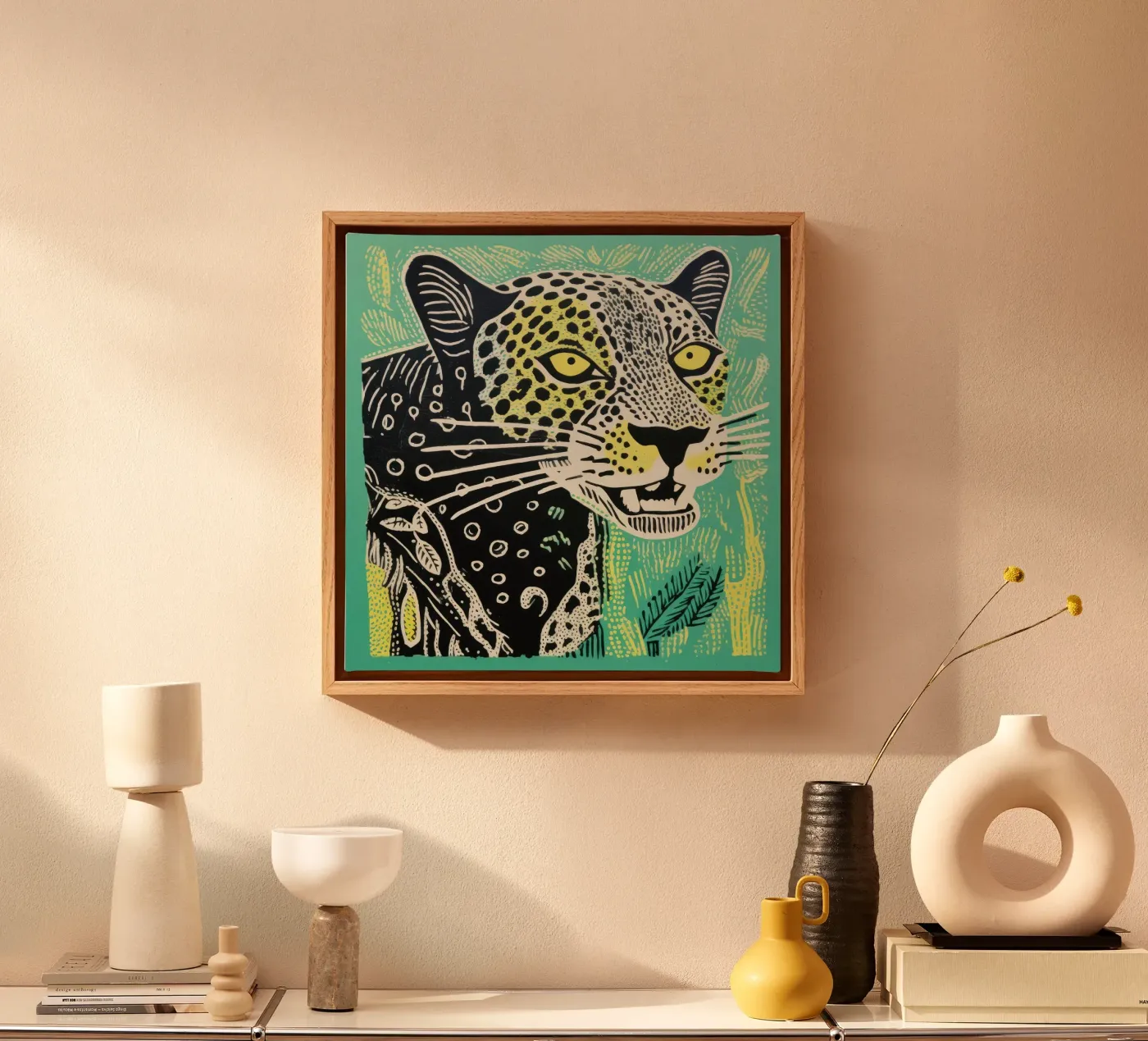 Green Leopard canvas by Minimal Animal Art