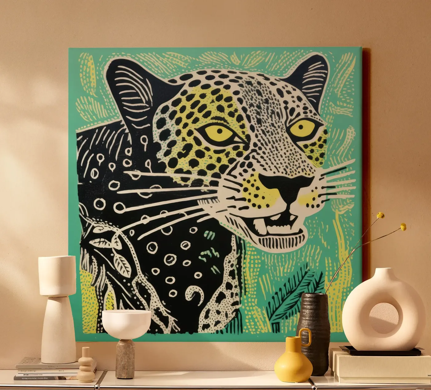 Green Leopard canvas by Minimal Animal Art