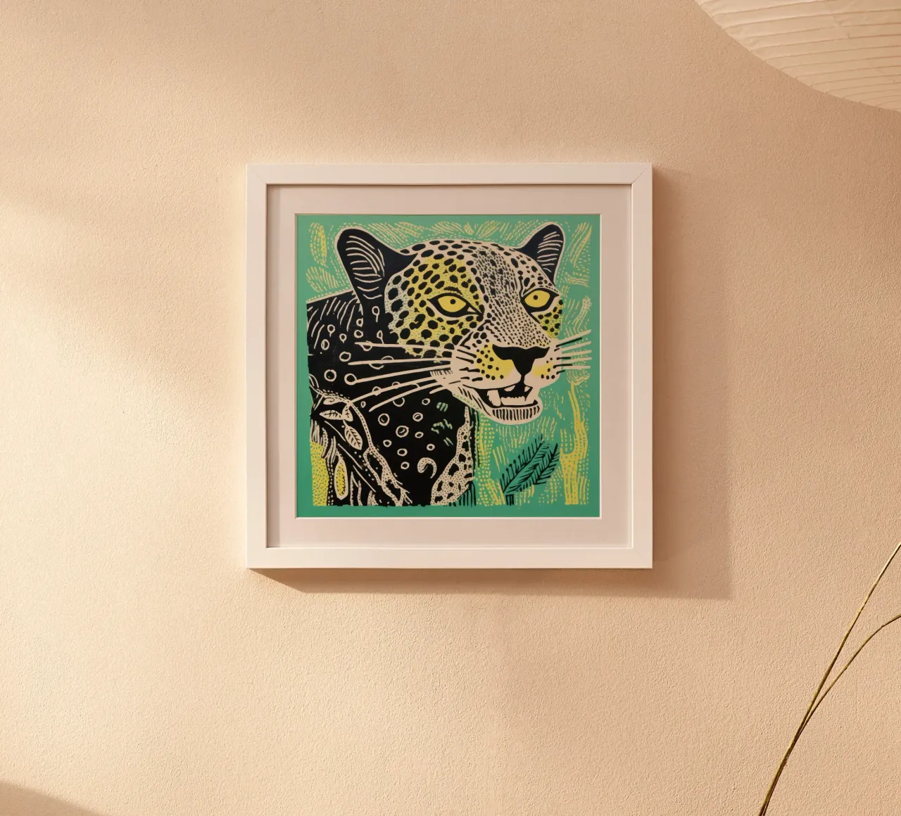 Leopardo Verde 4 poster con telaio in legno da Minimal Animal Art