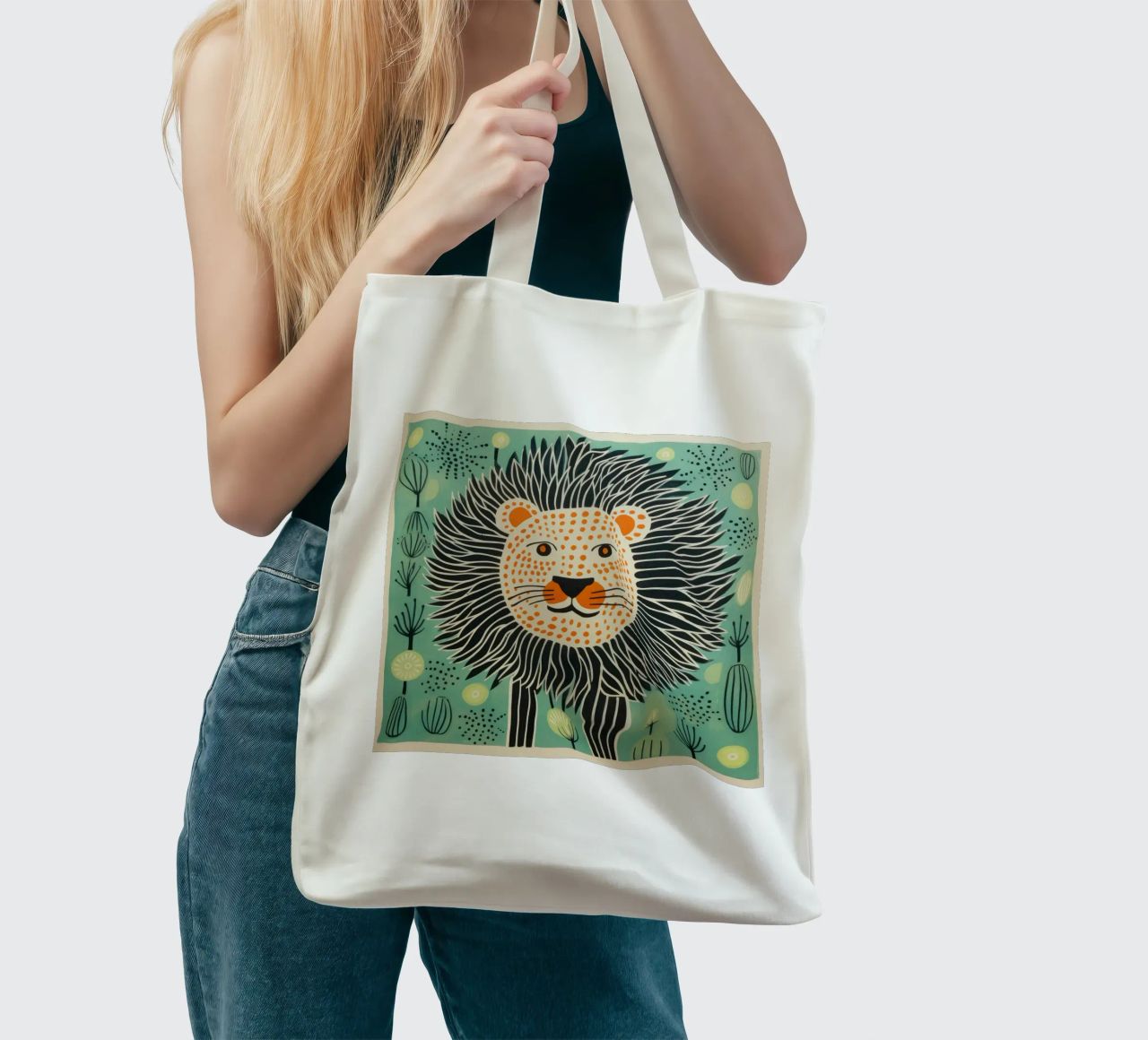 Lion vert 1 tote bag de Minimal Animal Art