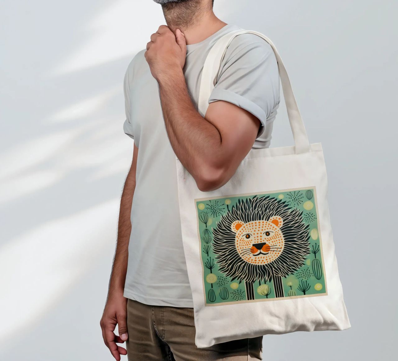 Lion vert 1 tote bag de Minimal Animal Art