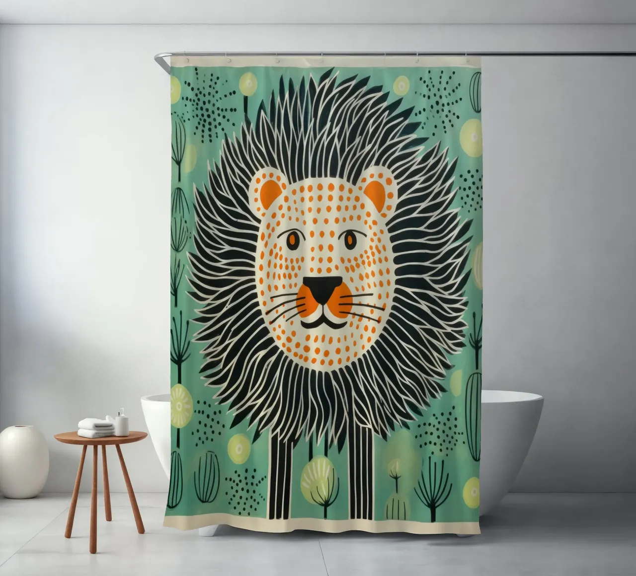 Grüner Löwe 1 Duschvorhang von Minimal Animal Art