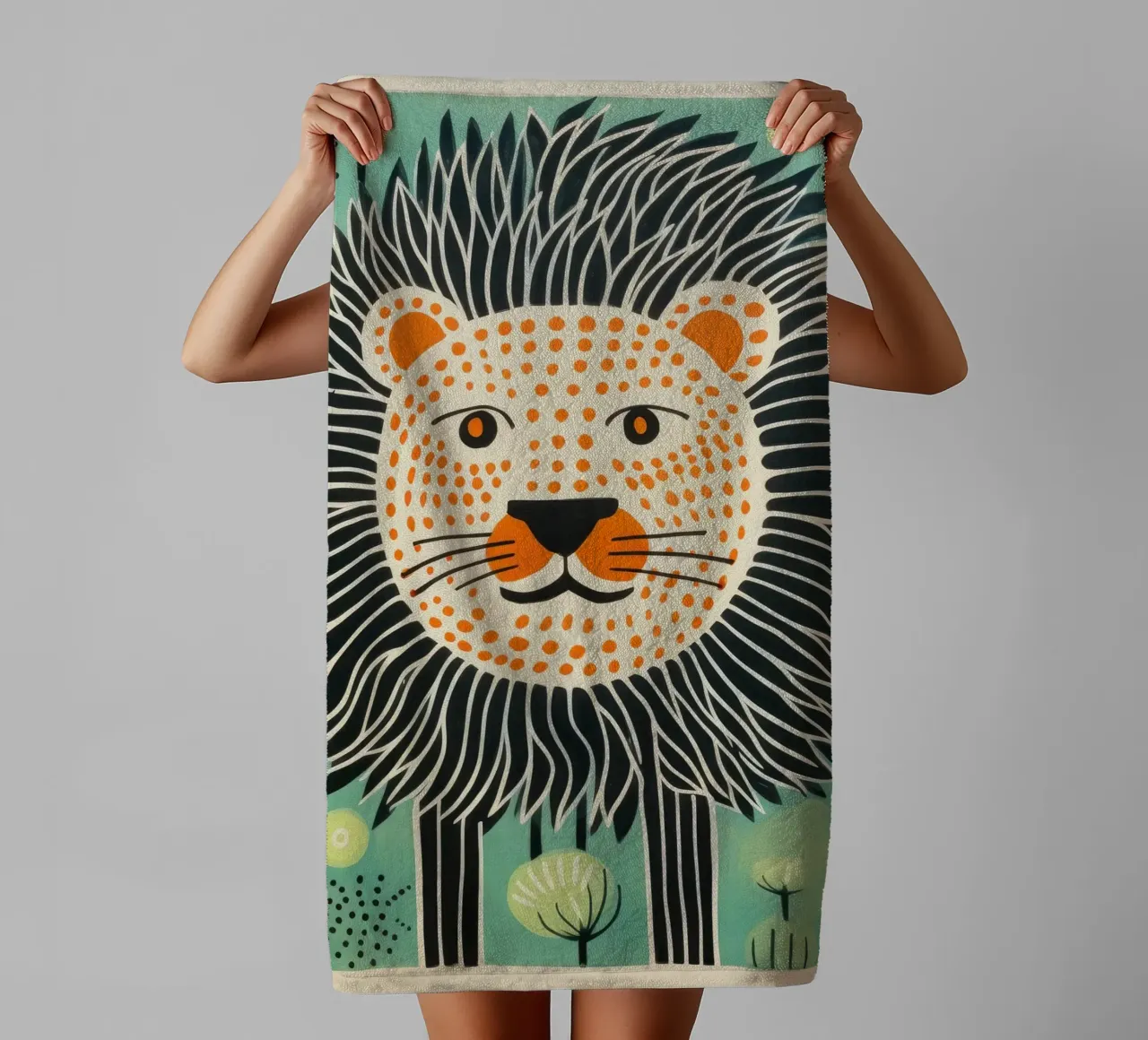Leone Verde 1 asciugamano da bagno da Minimal Animal Art