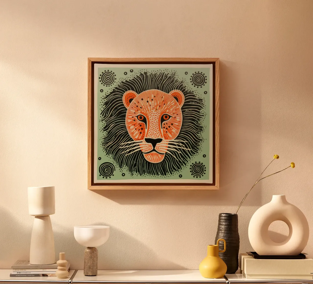 Leone Verde 2 tela con Cornice a cassetta da Minimal Animal Art