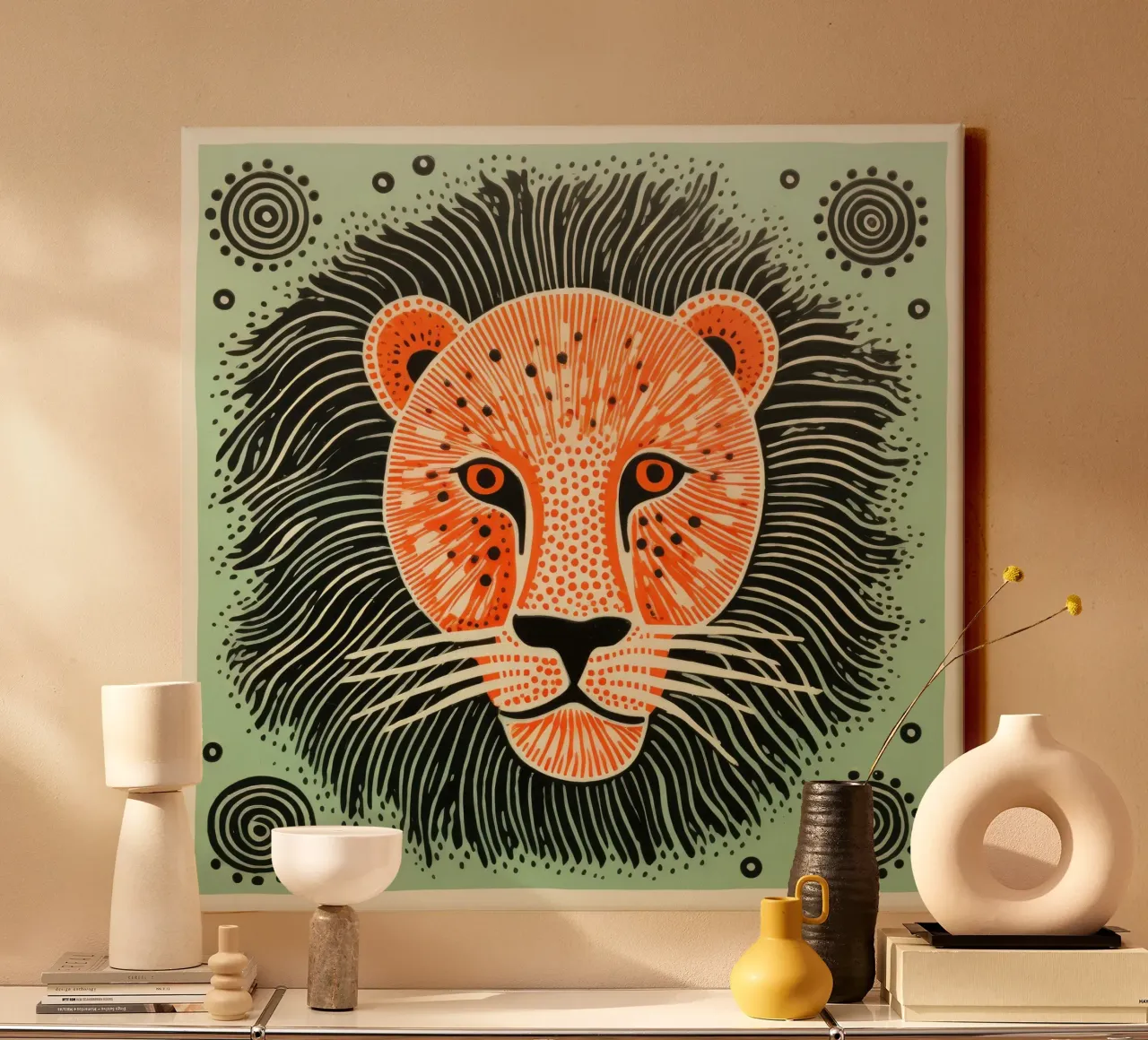 Leone Verde 2 tela con Cornice a cassetta da Minimal Animal Art