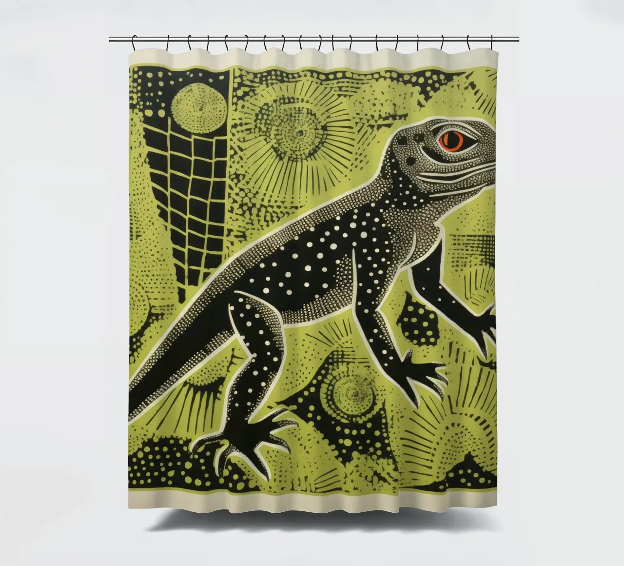 Grüne Eidechse 1 Duschvorhang von Minimal Animal Art