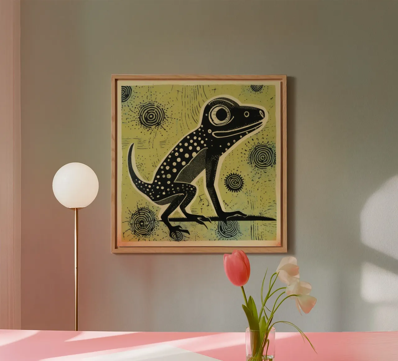 Lucertola verde 3 alluminio dibond da Minimal Animal Art