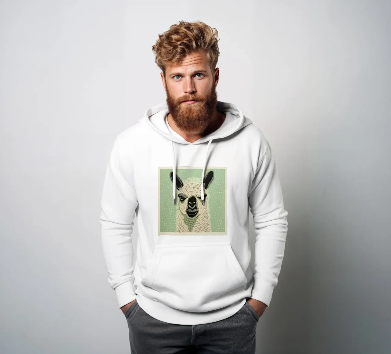 Lama verde 1 felpa con cappuccio da Minimal Animal Art