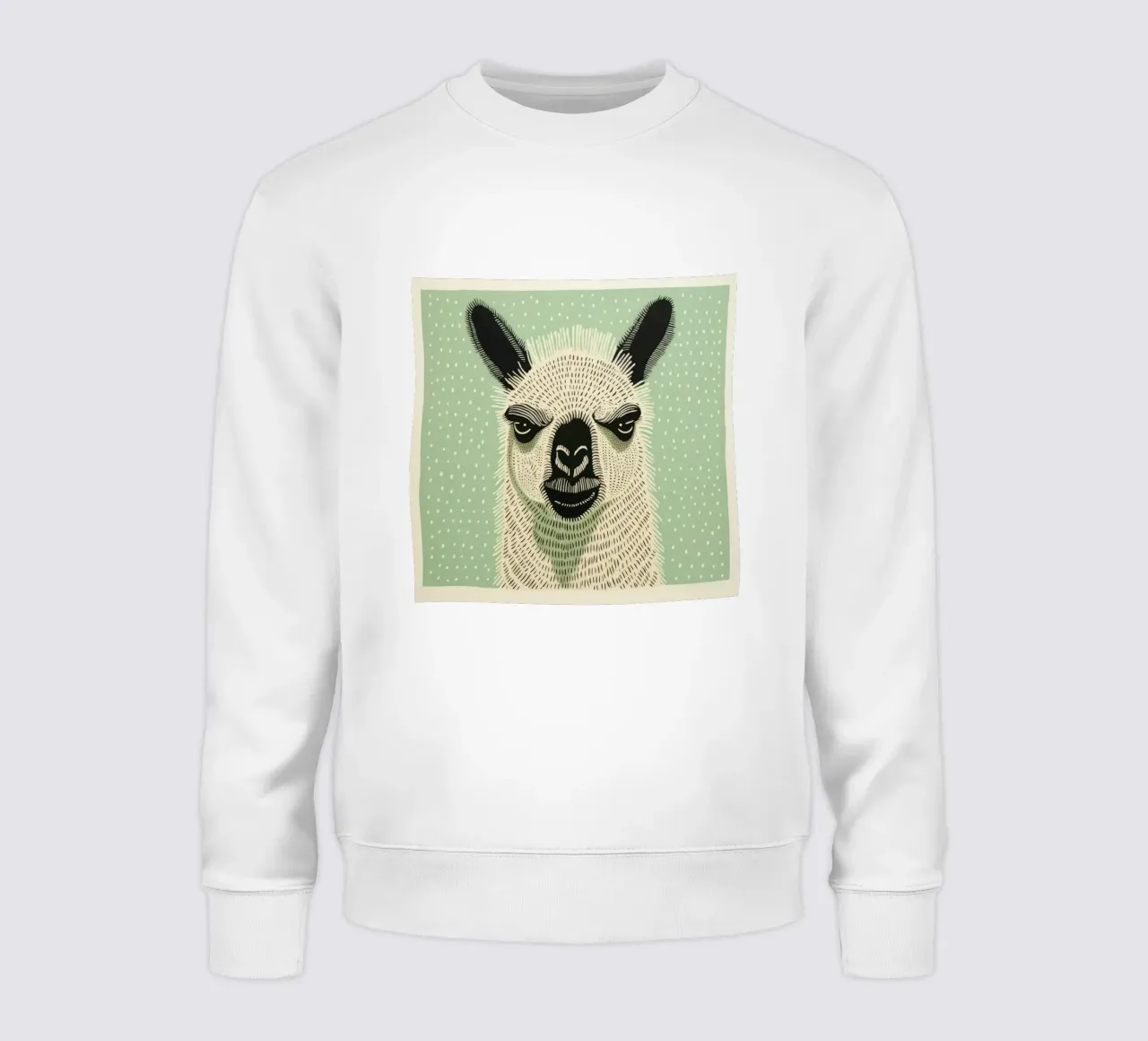 Green Llama sweatshirt by Minimal Animal Art