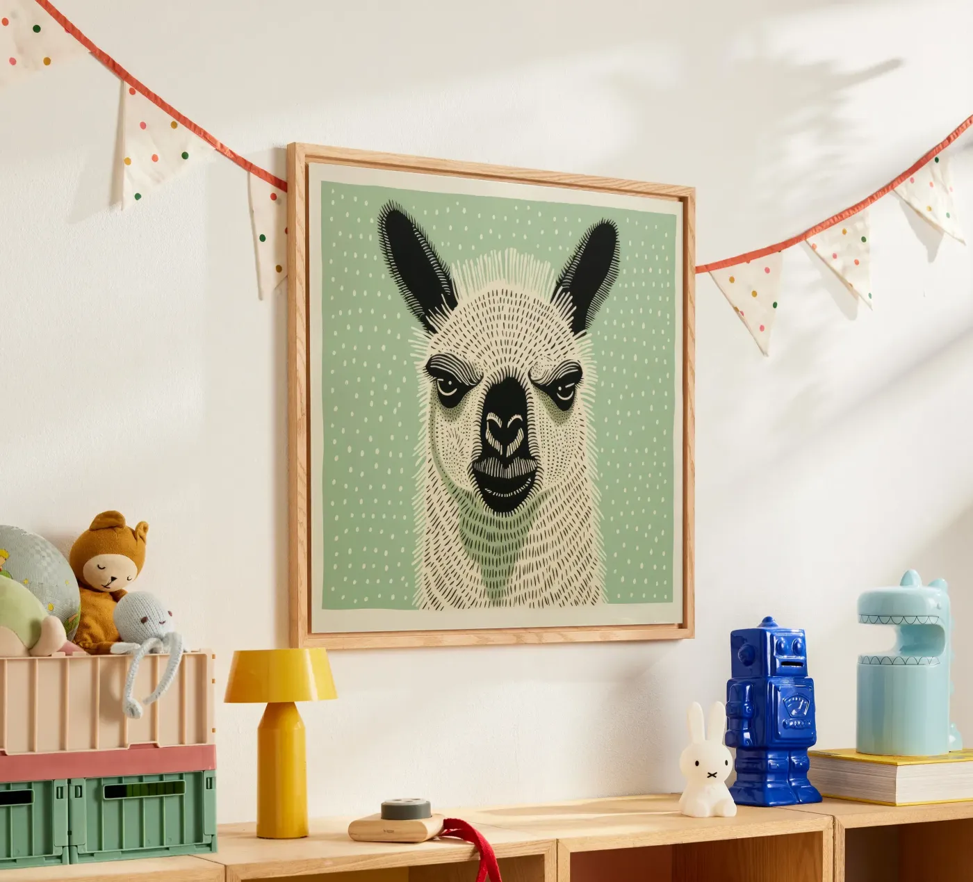Groene Lama acryl van Minimal Animal Art