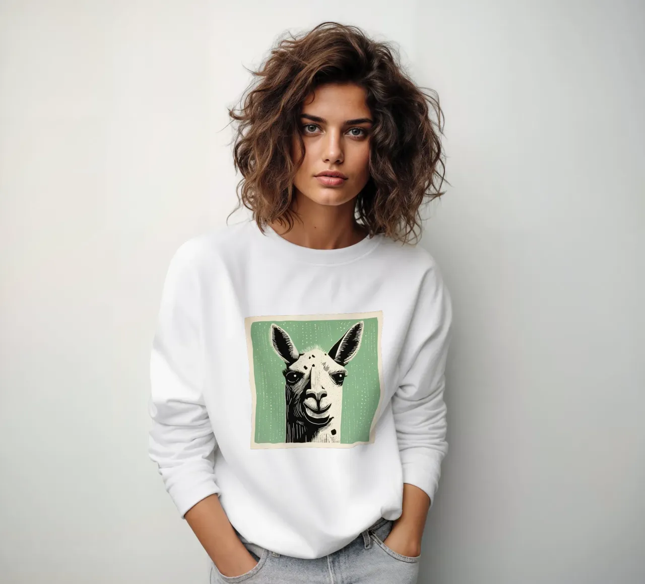 Groene Lama sweatshirt van Minimal Animal Art
