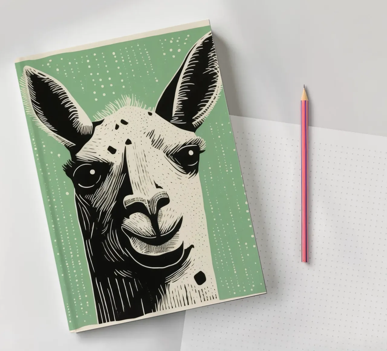 Green Llama 2 notebook by Minimal Animal Art