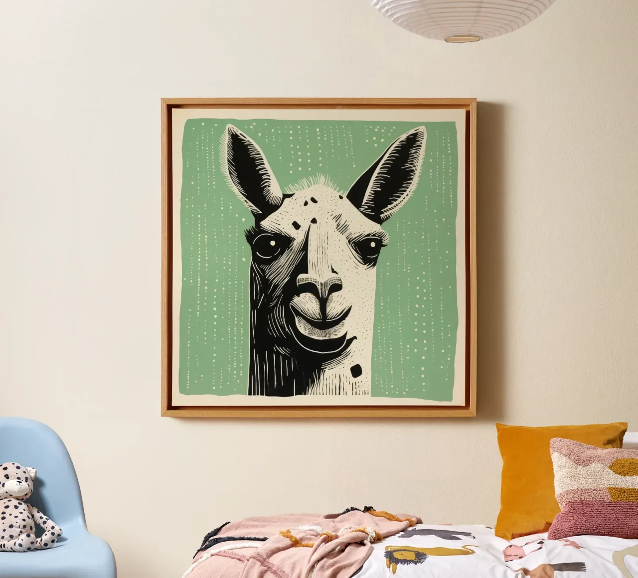 Lama verde 2 tela con Cornice a cassetta da Minimal Animal Art