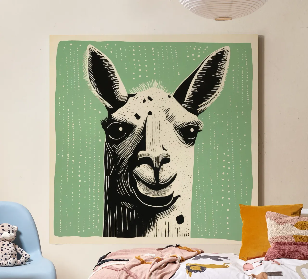 Lama verde 2 tela con Cornice a cassetta da Minimal Animal Art
