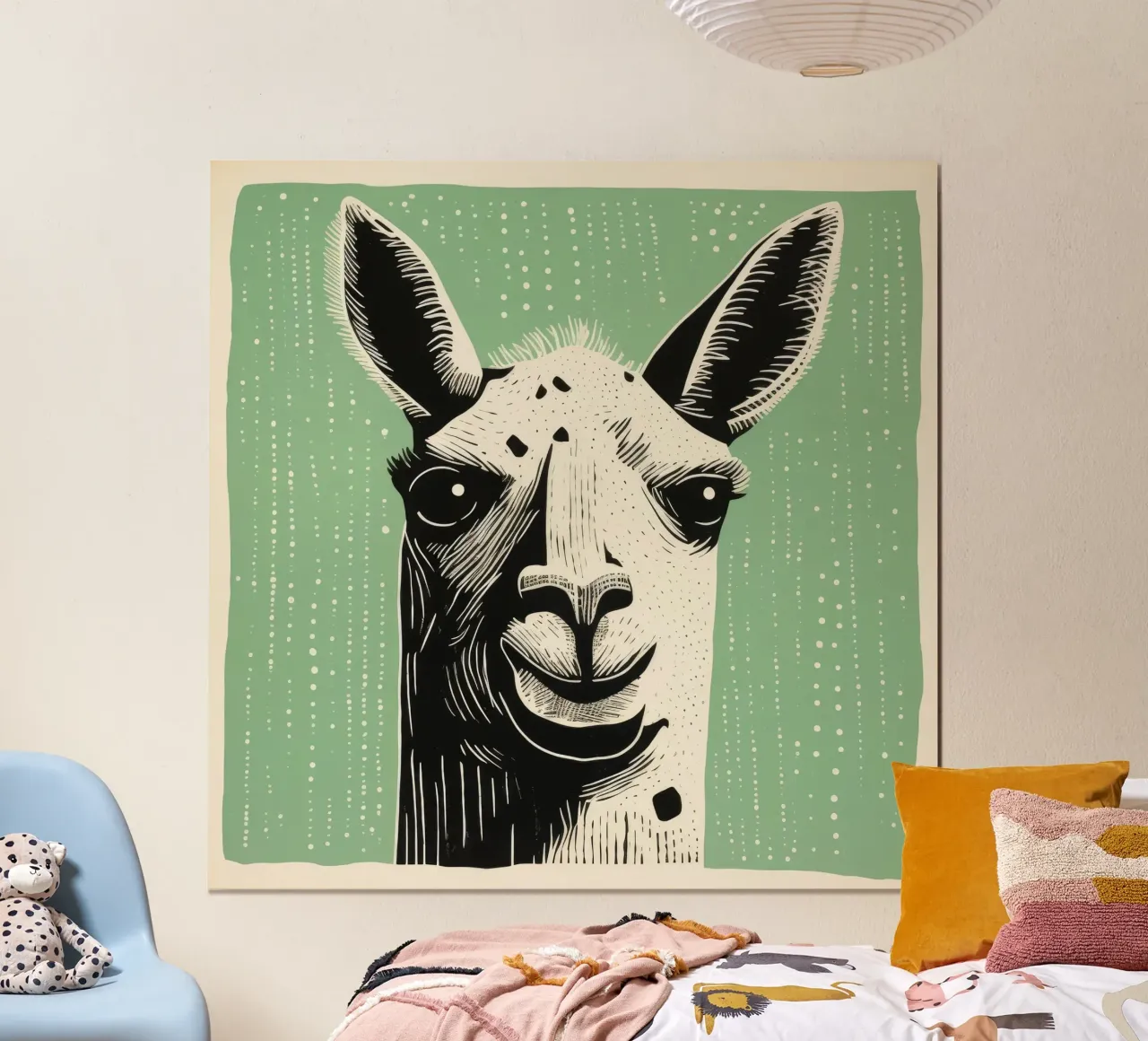 Lama verde 2 carta hahnemühle da Minimal Animal Art