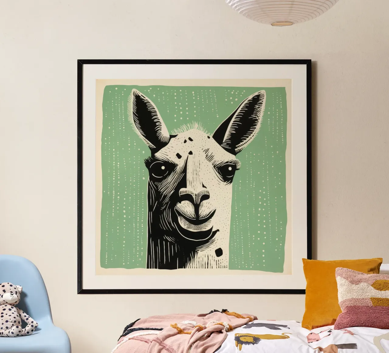 Lama verde 2 carta hahnemühle da Minimal Animal Art