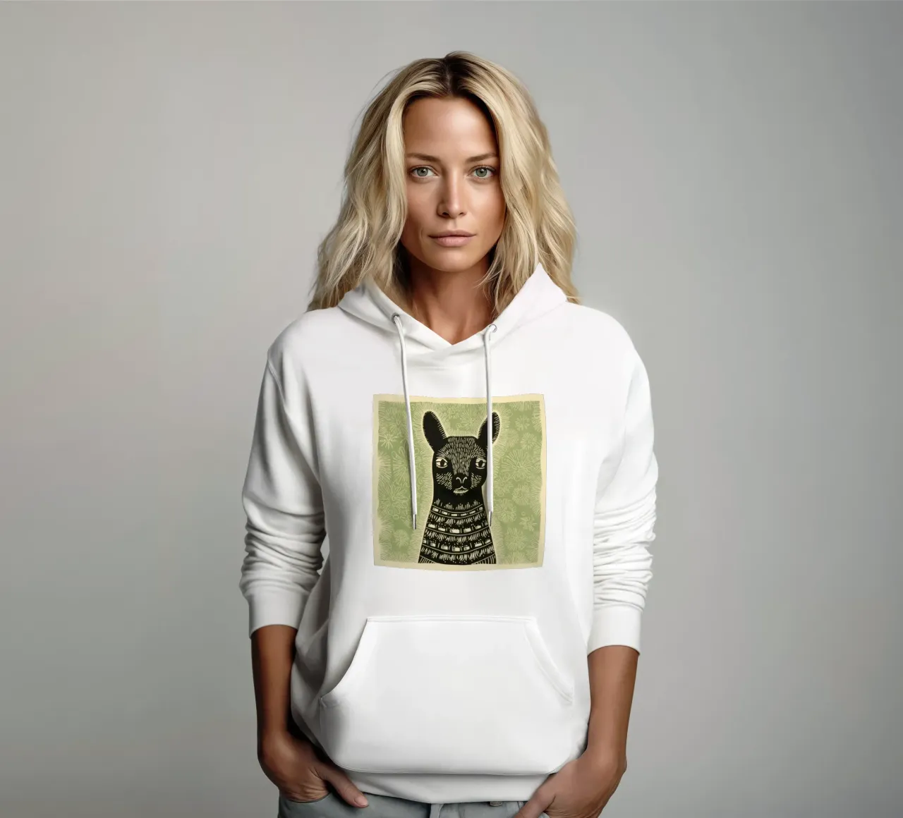 Lama verde 3 felpa con cappuccio da Minimal Animal Art