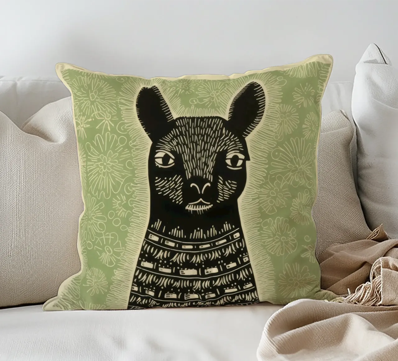 Lama verde 3 cuscino da Minimal Animal Art