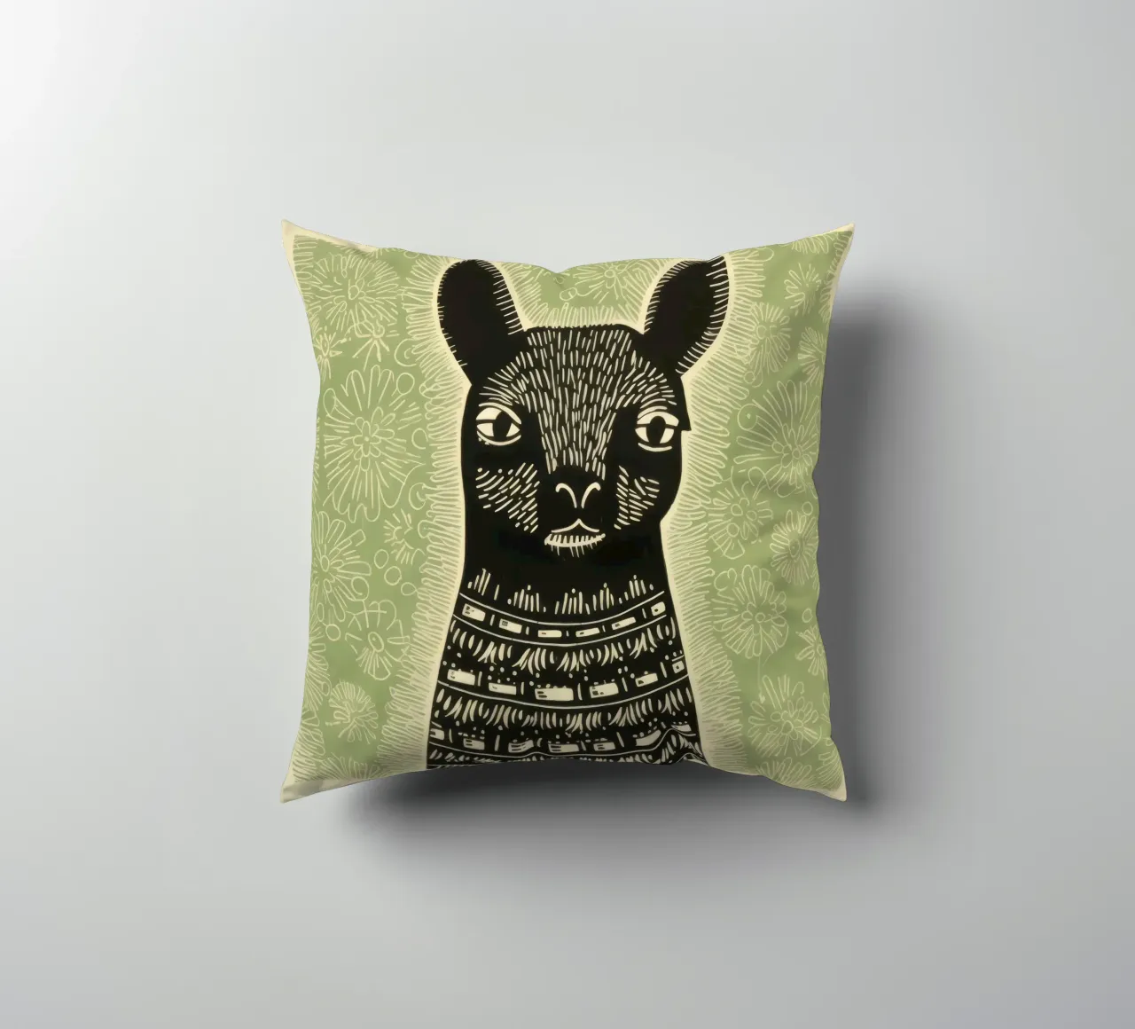 Lama verde 3 cuscino da Minimal Animal Art