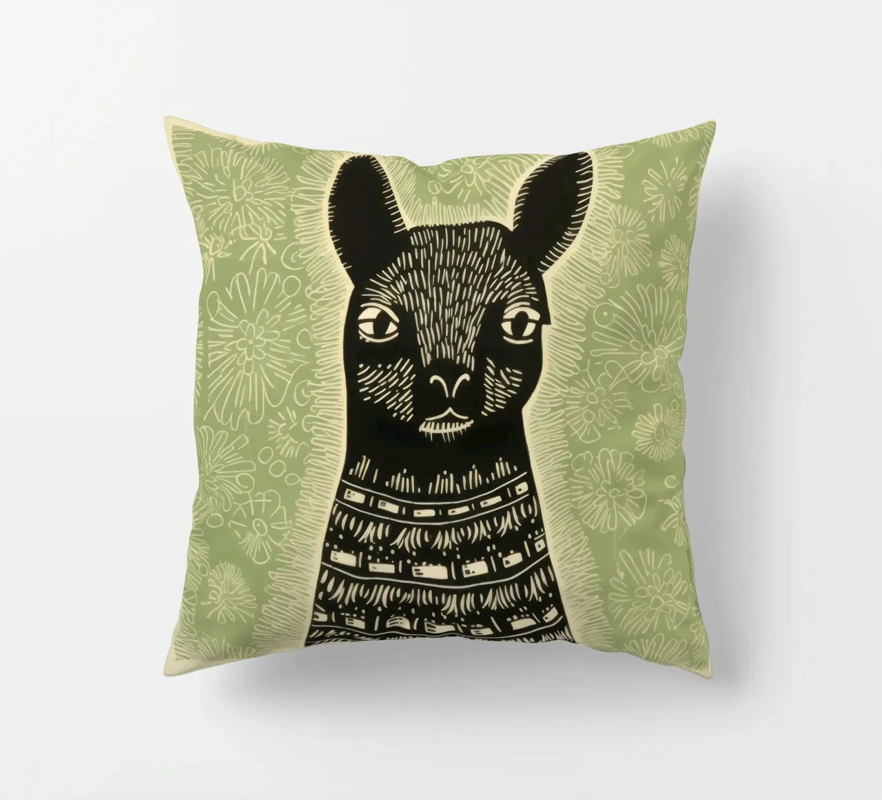 Lama verde 3 cuscino da Minimal Animal Art