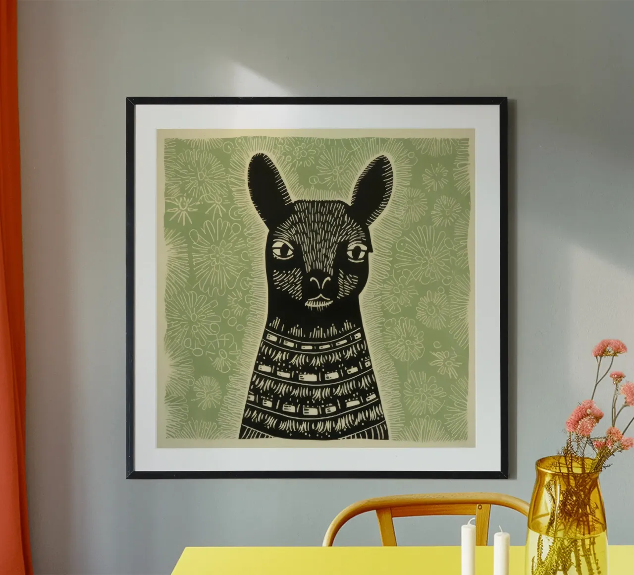 Lama verde 3 carta hahnemühle da Minimal Animal Art