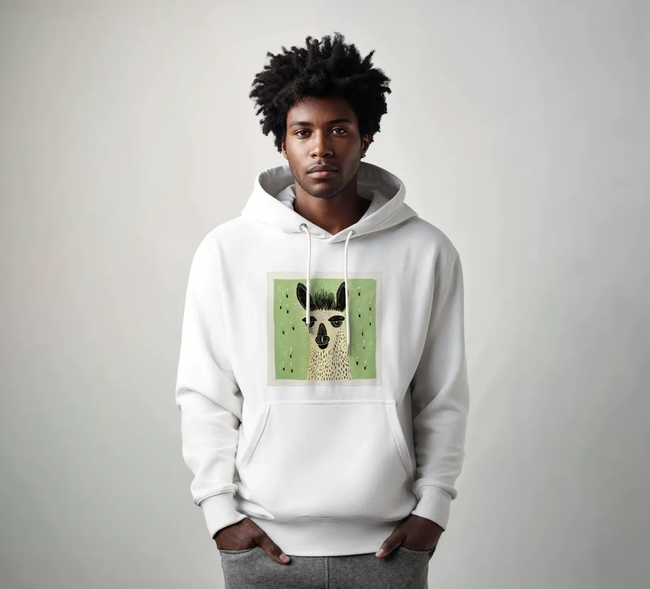 Lama verde 4 felpa con cappuccio da Minimal Animal Art
