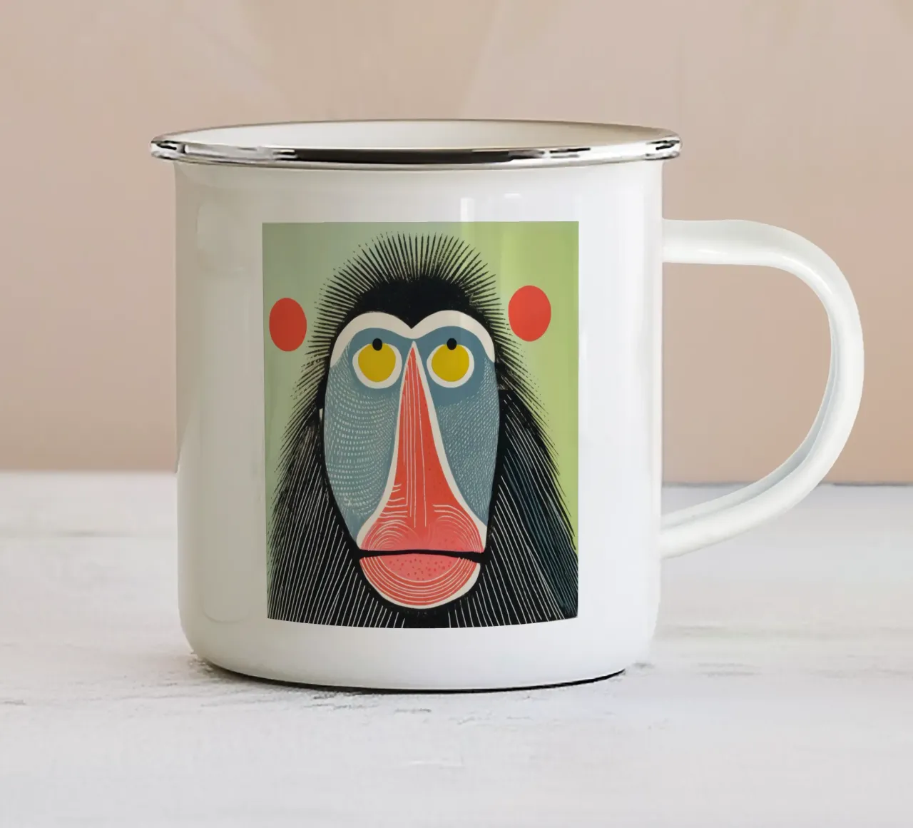 Mandrillo verde 1 tazza in smalto da Minimal Animal Art