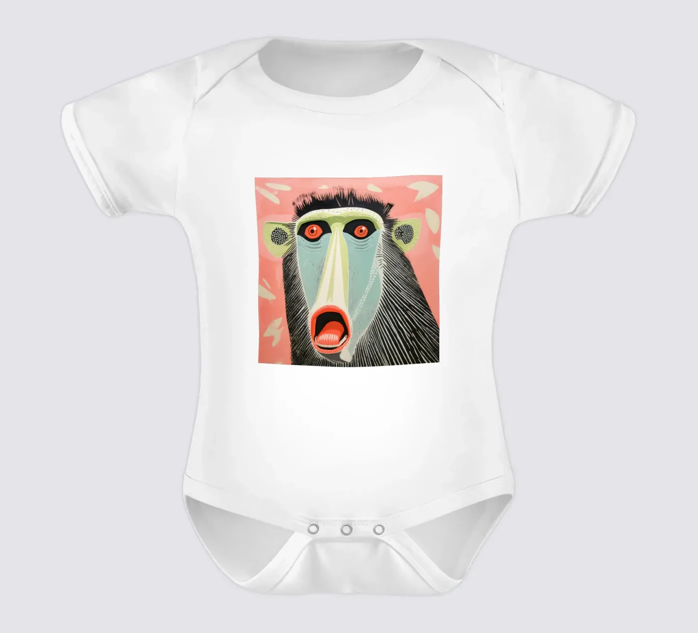 Green Mandrill Kurzarm Babybody von Minimal Animal Art