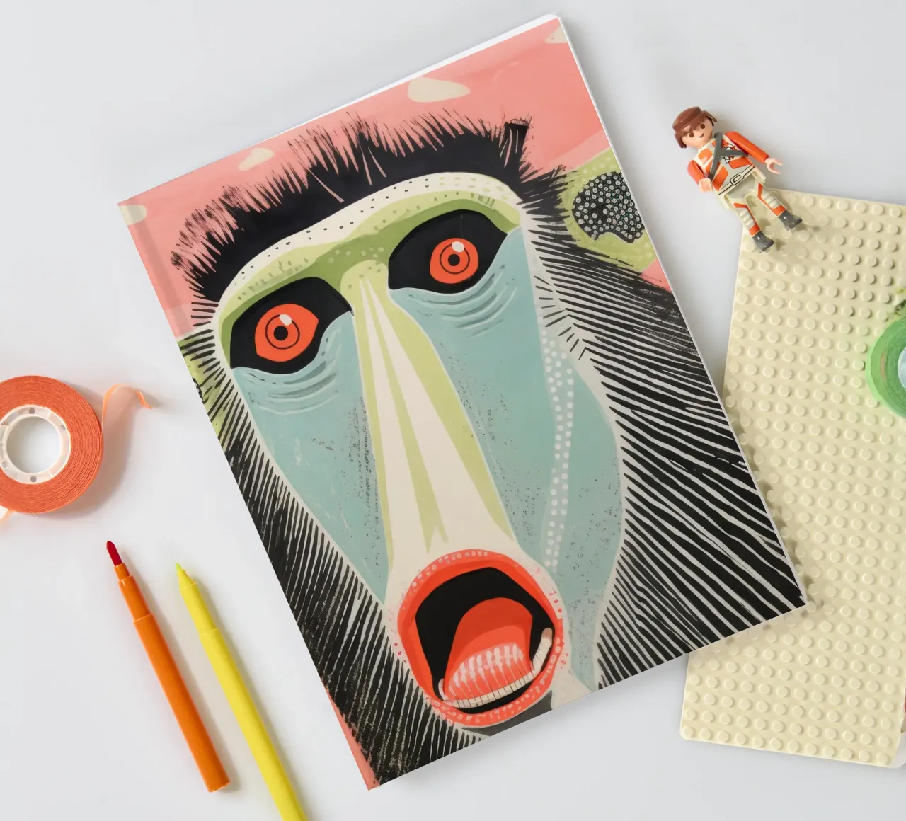 Mandrill vert 2 carnet de notes de Minimal Animal Art
