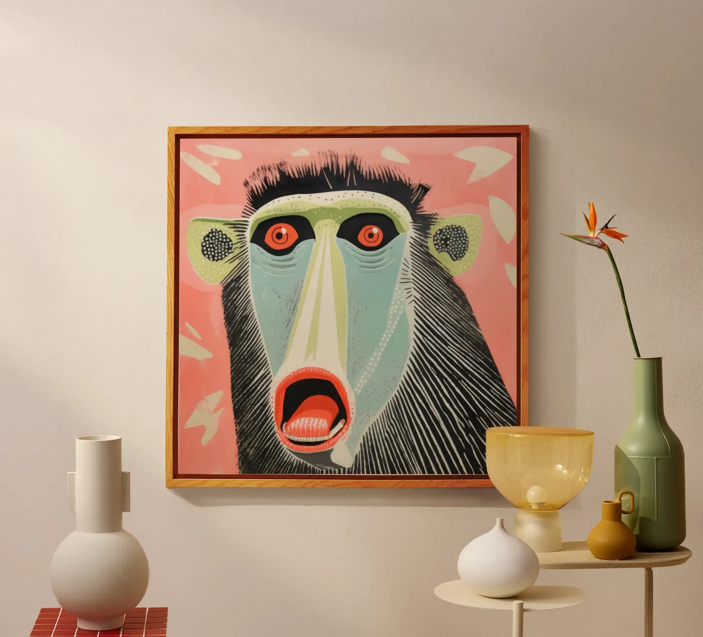 Green Mandrill acrylic glass by Minimal Animal Art