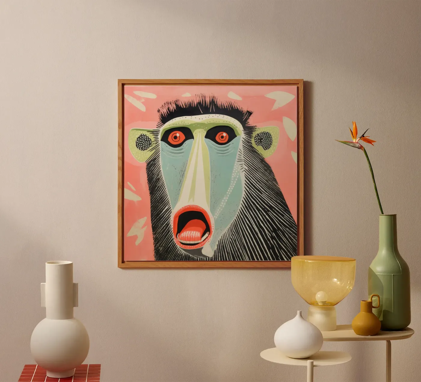 Green Mandrill alluminio dibond da Minimal Animal Art