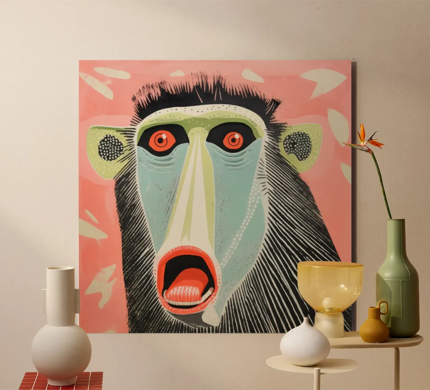 Green Mandrill alluminio dibond da Minimal Animal Art