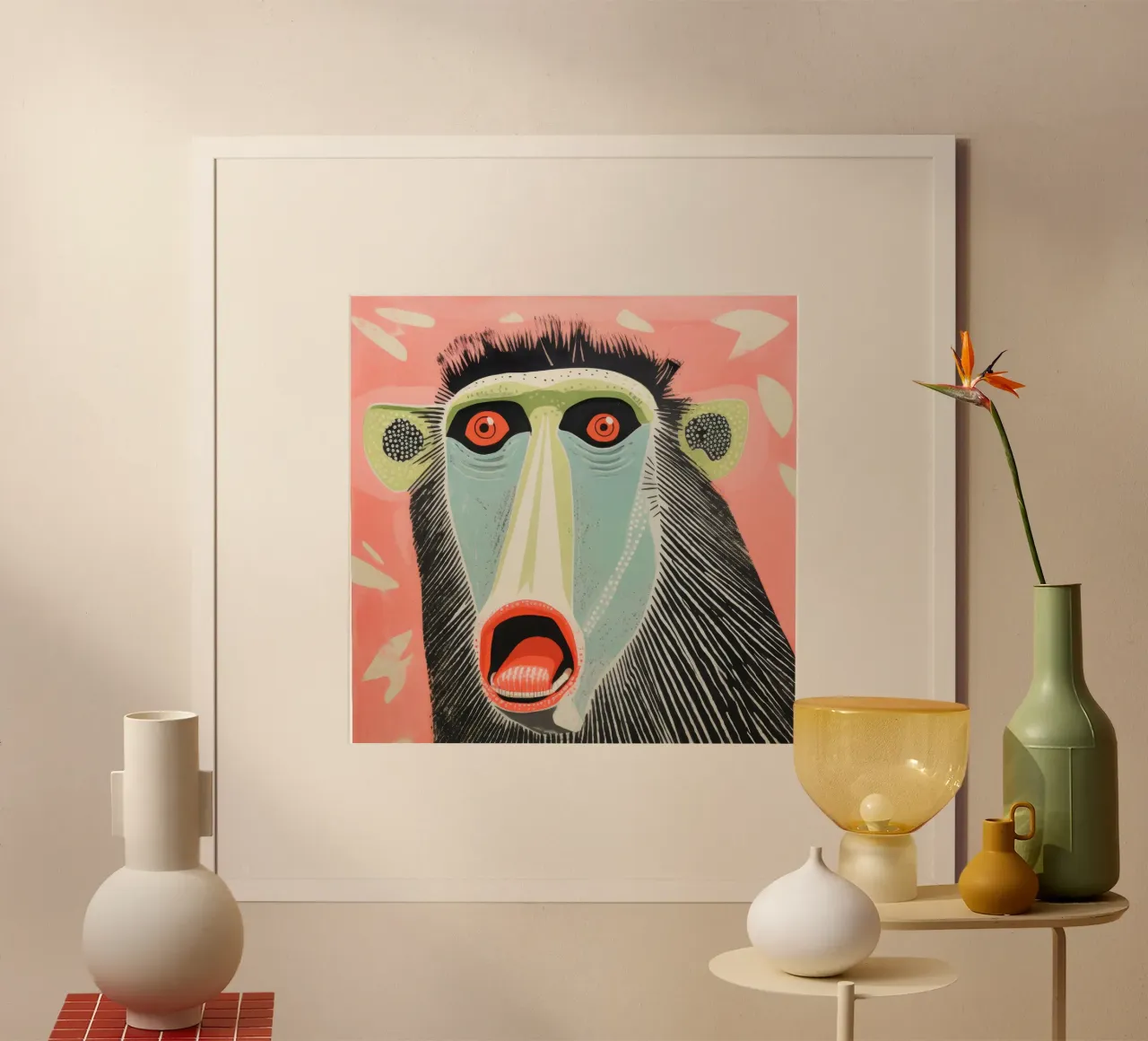 Mandrillo verde poster da Minimal Animal Art