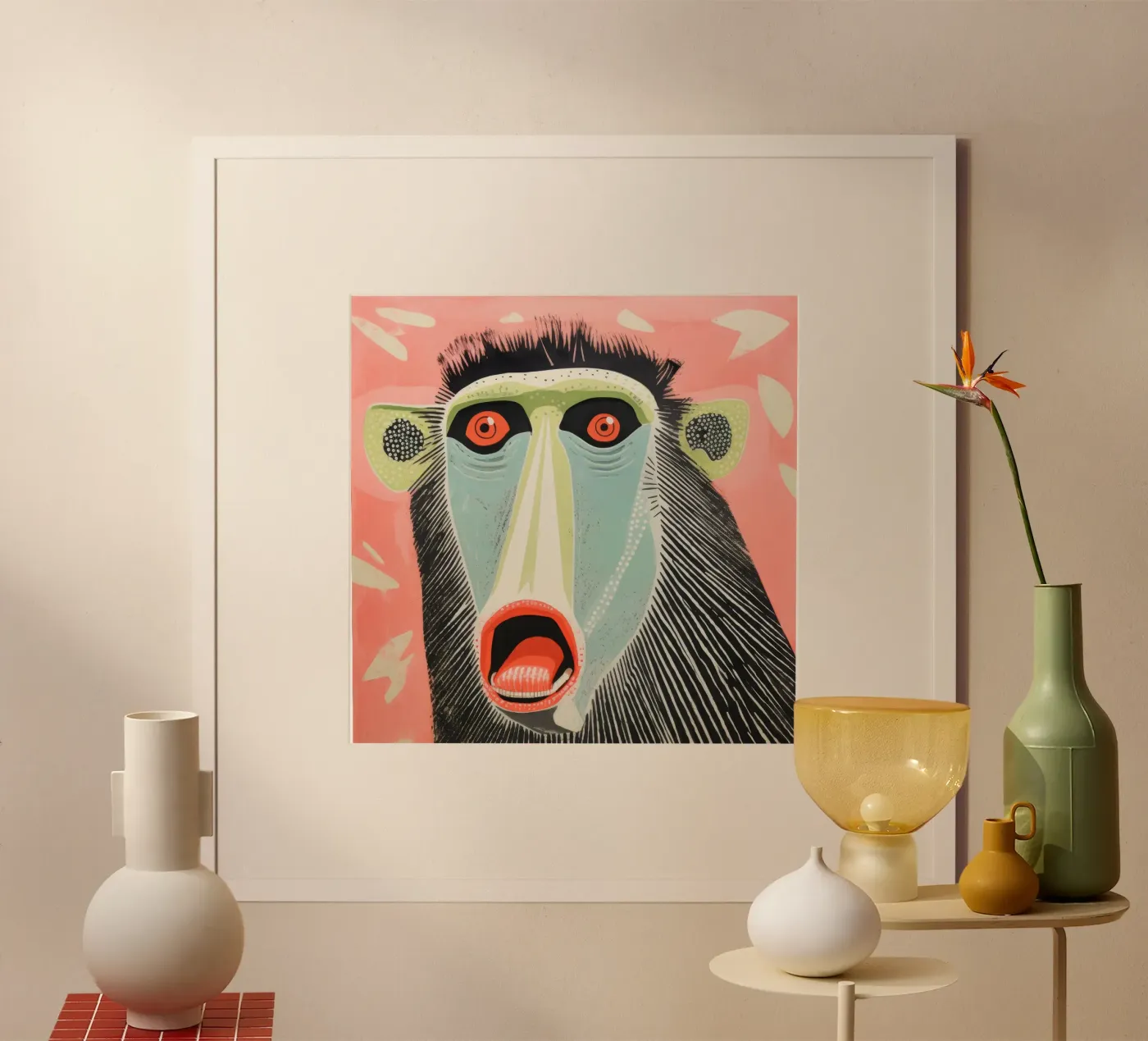 Mandrillo verde poster da Minimal Animal Art