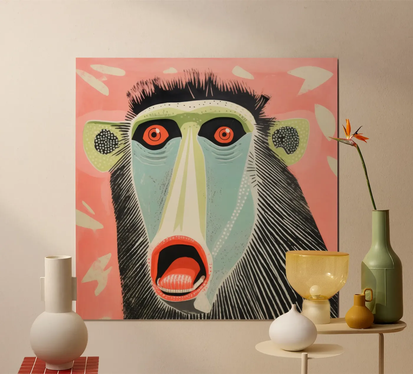 Mandrillo verde poster da Minimal Animal Art